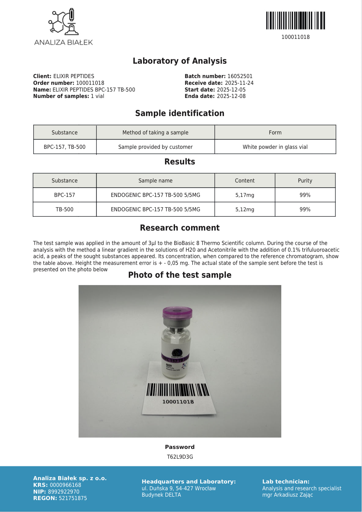 WOLVERINE STACK BPC157 5mg TB-500 5mg - ELIXIR PEPTIDE