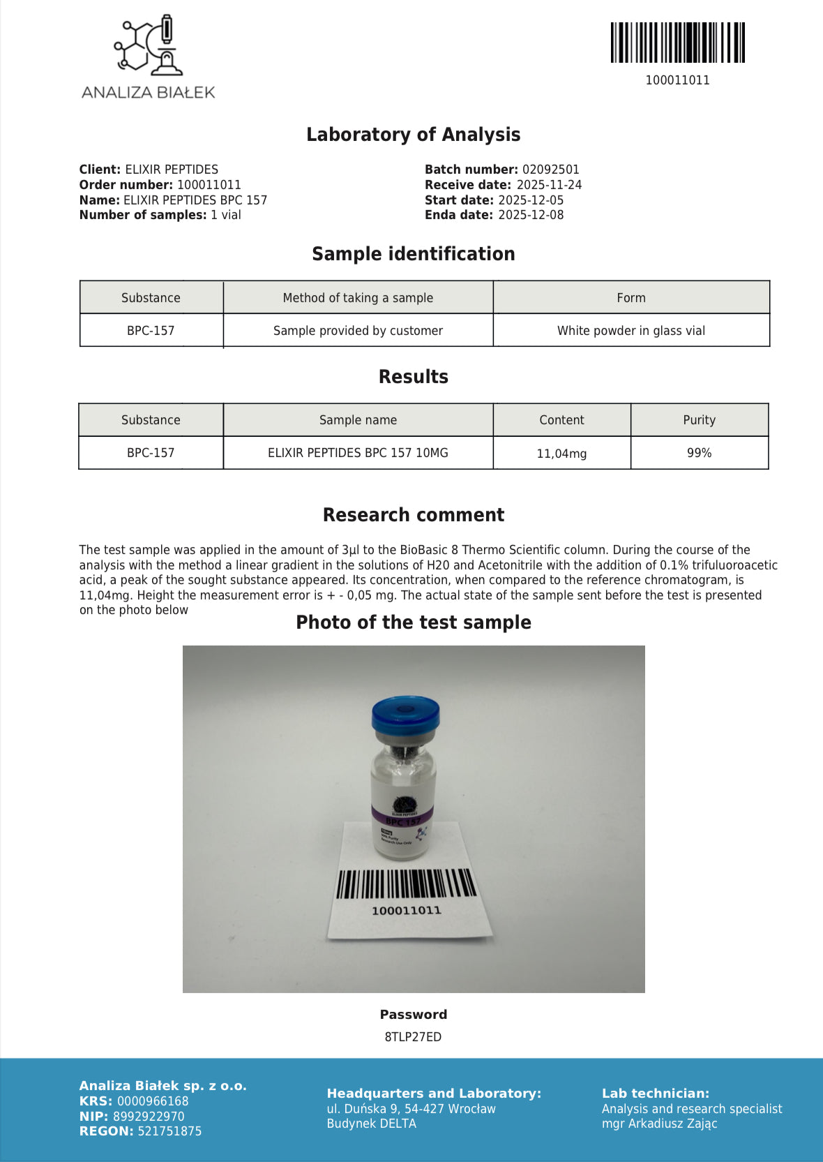 BPC 157 10mg - ELIXIR PEPTIDE